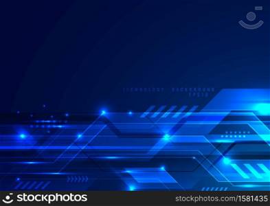 Abstract futuristic digital technology concept blue geometric with lighting effect background. Vector illustration