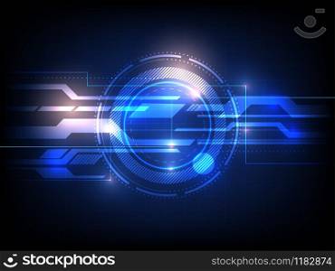 Abstract futuristic eyeball and circuit board, hi - tech computer technology blue color background, Vector illustration.