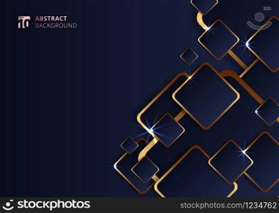 Abstract futuristic geometric golden square pattern on dark blue background with lighting. Vector illustration