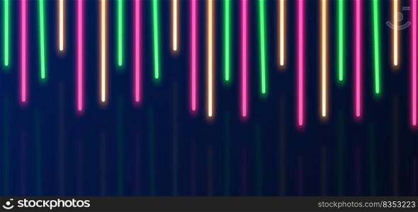 Abstract futuristic green, pink and orange l&neon lighting effect vertical on dark blue background. Vector illustration