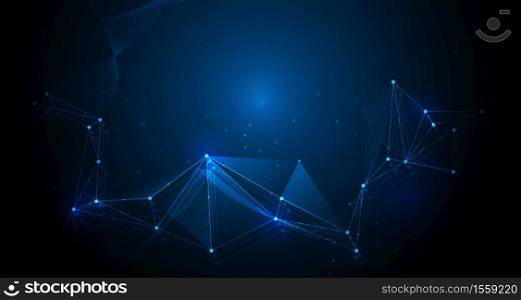Abstract futuristic, Molecules technology with polygonal pattern shape with mesh lines on dark blue background. Vector molecular and dna structure design. Illustration technology, science concept