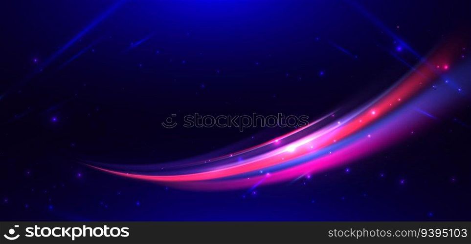 Abstract futuristic neon light curved red and blue on dark blue background. You can use for ad, poster, template, business presentation. Vector illustration