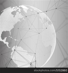 Abstract futuristic network shapes. High tech background, connecting lines and dots, polygonal linear texture. World globe on gray. Global network connections, geometric design, dig data concept.. Abstract futuristic network shapes. High tech background, connecting lines and dots, polygonal linear texture. World globe on gray. Global network connections, geometric design, dig data concept