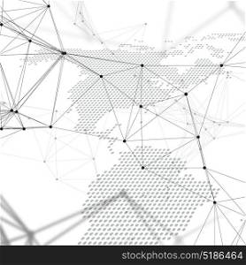 Abstract futuristic network shapes. High tech background, connecting lines and dots, polygonal linear texture. World map on white. Global network connections, geometric design, dig data concept.. Abstract futuristic network shapes. High tech background with connecting lines and dots, polygonal linear texture. World map on white. Global network connections, geometric design, dig data technology digital concept.