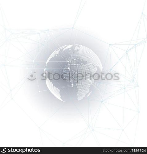Abstract futuristic network shapes. High tech background, connecting lines and dots, polygonal linear texture. World map on gray. Global network connections, geometric design, dig data concept.. Abstract futuristic network shapes. High tech background, connecting lines and dots, polygonal linear texture. World map on gray. Global network connections, geometric design, dig data concept