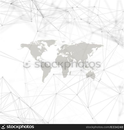 Abstract futuristic network shapes. High tech background, connecting lines and dots, polygonal linear texture. World map on white. Global network connections, geometric design, dig data concept.. Abstract futuristic network shapes. High tech background, connecting lines and dots, polygonal linear texture. World map on white. Global network connections, geometric design, dig data concept