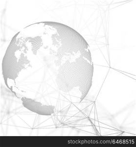 Abstract futuristic network shapes. High tech background, connecting lines and dots, polygonal linear texture. World map on white. Global network connections, geometric design, dig data concept.. Abstract futuristic network shapes. High tech background, connecting lines and dots, polygonal linear texture. World map on white. Global network connections, geometric design, dig data concept