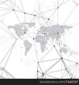 Abstract futuristic network shapes. High tech background, connecting lines and dots, polygonal linear texture. World map on white. Global network connections, geometric design, dig data concept. Abstract futuristic network shapes. High tech background, connecting lines and dots, polygonal linear texture. World map on white. Global network connections, geometric design, dig data concept.
