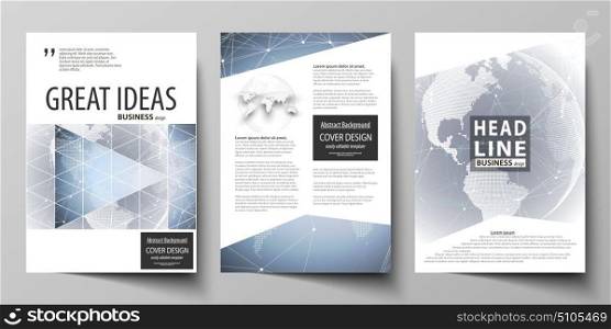 Abstract futuristic network shapes. High tech background. The vector illustration of the editable layout of three A4 format modern covers design templates for brochure, magazine, flyer, booklet.. The vector illustration of the editable layout of three A4 format modern covers design templates for brochure, magazine, flyer, booklet. Abstract futuristic network shapes. High tech background