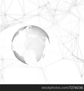 Abstract futuristic network shapes. High tech background with connecting lines and dots, polygonal linear texture. World globe on white. Global network connections, geometric design, dig data technology digital concept.. Abstract futuristic network shapes. High tech background, connecting lines and dots, polygonal linear texture. World globe on white. Global network connections, geometric design, dig data concept.