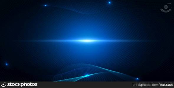 Abstract futuristic particle lines mesh on blue background with light effect. Technology concept. Vector illustration