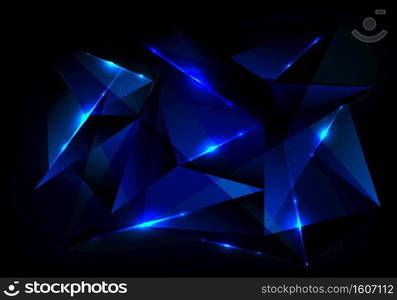 Abstract futuristic technology concept with blue polygonal pattern and glow lighting on dark blue background. Digital connection structure. Vector illustration
