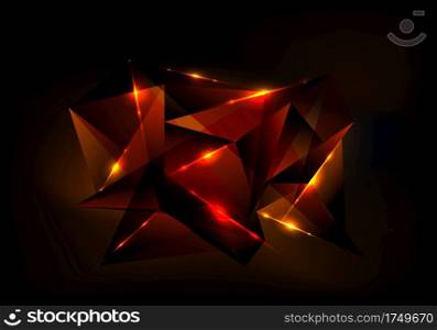 Abstract futuristic technology concept with red polygonal pattern and glow lighting on dark background. Digital connection structure. Vector illustration