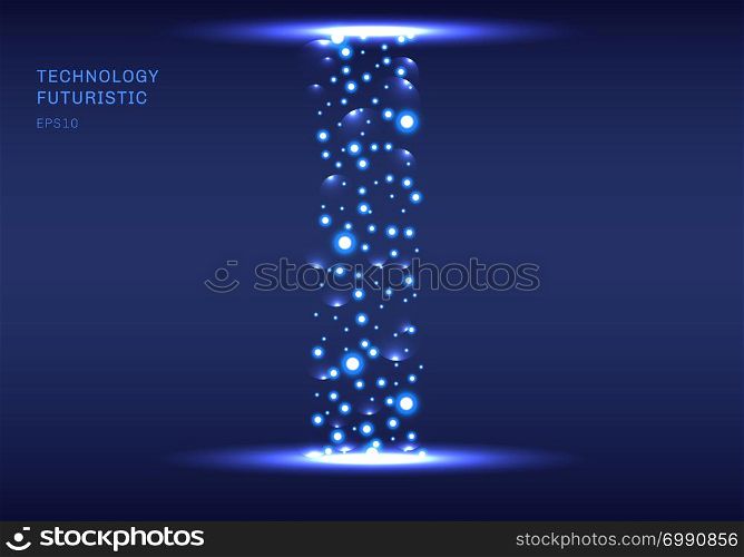 Abstract futuristic technology tunnel with particels elements sparks on drak blue background. Vector illustration