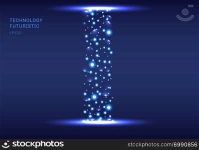 Abstract futuristic technology tunnel with particels elements sparks on drak blue background. Vector illustration