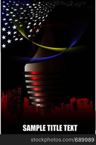 Abstract futuristic town with American flag image