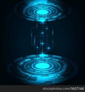 Abstract futuristic transfer digital data network to center concept. Blue circle hi speed internet technology background. Vector illustration