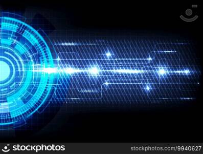 Abstract futuristic transfer digital data network to center concept. Blue circle hi speed internet technology background. Vector illustration