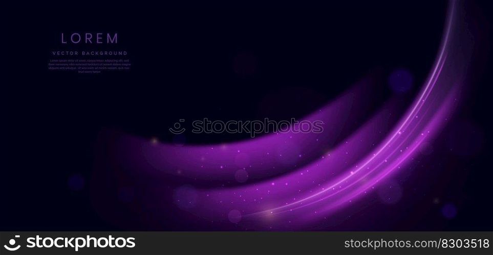 Abstract futuritic neon light curved purple on dark purple background. You can use for ad, poster, template, business presentation. Vector illustration
