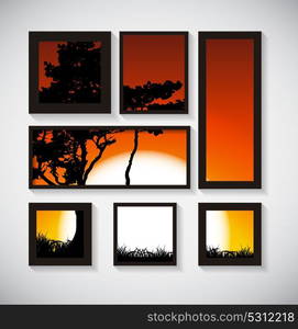 Abstract Gallery Background with Silhouette of Tree on Sunset Background. Vector Illustration EPS10. Abstract Gallery Background with Silhouette of Tree on Sunset Ba