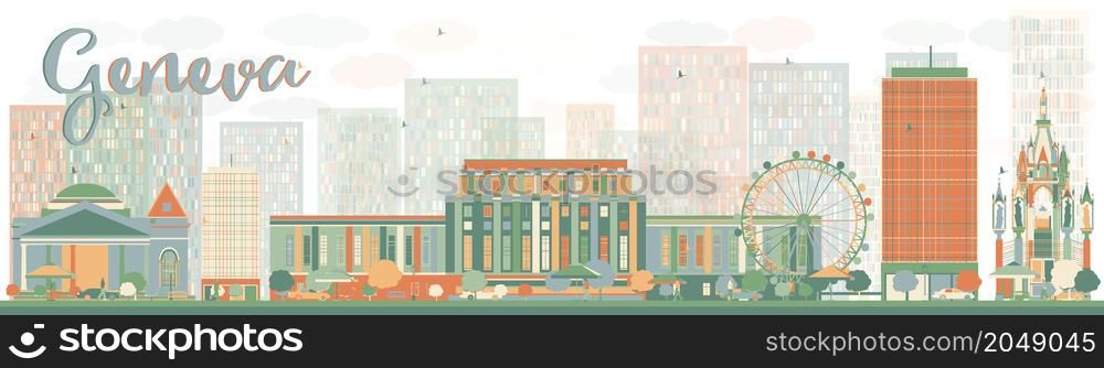 Abstract Geneva skyline with Color landmarks. Vector illustration. Business travel and tourism concept with historic buildings. Image for presentation, banner, placard and web site.