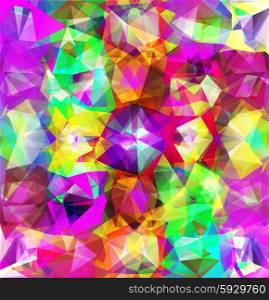 Abstract geometric background. Abstract geometric background. Multicolored triangles. Beautiful inscription. Triangle background with bright lines. Pattern of crystal geometric shapes