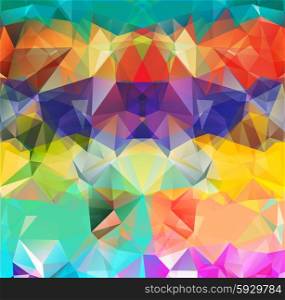 Abstract geometric background. Abstract geometric background. Multicolored triangles. Beautiful inscription. Triangle with bright lines. Pattern of crystal geometric shapes. Mosaic banner