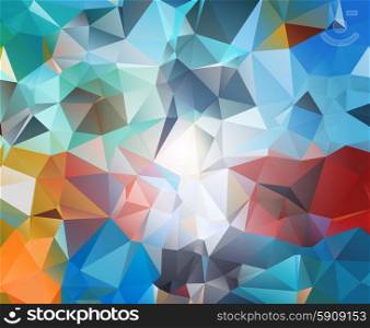 Abstract geometric background banner. Multicolored triangles. Beautiful inscription. Triangle background with bright lines. Pattern of crystal geometric shapes. Multicolor mosaic banner. Abstract geometric background