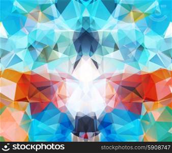 Abstract geometric background colorful. Multicolored triangles. Beautiful inscription. Triangle background with bright lines. Pattern of crystal geometric shapes. Multicolor mosaic banner. Abstract geometric background
