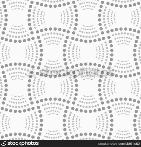 Abstract geometric background. Gray seamless pattern. Monochrome texture.Dotted rectangles with dotted arcs.