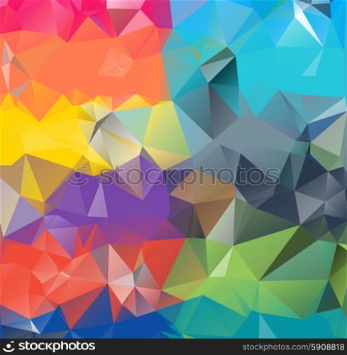 Abstract geometric background. Multicolored triangle. Beautiful inscription. Triangle background with bright lines. Pattern of crystal geometric shapes. Mosaic banner. Abstract geometric background space