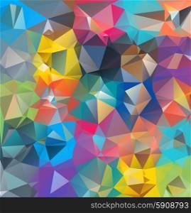 Abstract geometric background. Multicolored triangles. Beautiful inscription. Triangle background with bright lines. Pattern of crystal geometric shapes. Multicolor mosaic banner. Abstract geometric background