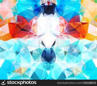 Abstract geometric background. Multicolored triangles. Beautiful inscription. Triangle background with bright lines. Pattern of crystal geometric shapes. Mosaic banner. Abstract geometric background space
