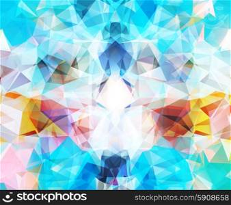 Abstract geometric background. Multicolored triangles graphic. Beautiful inscription. Triangle background with bright lines. Pattern of crystal geometric shapes. Multicolor mosaic banner. Abstract geometric background