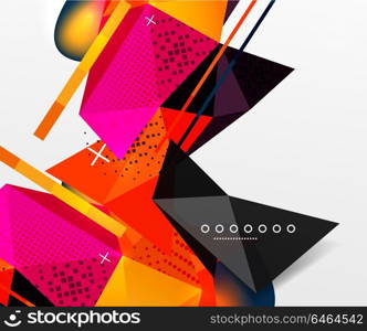 Abstract geometric background, polygonal triangle elements, lines and material textures, holographic elements. Abstract geometric background, polygonal triangle elements, lines and material textures, holographic elements. Vector modern abstract template