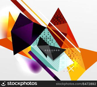 Abstract geometric background, polygonal triangle elements, lines and material textures, holographic elements. Abstract geometric background, polygonal triangle elements, lines and material textures, holographic elements. Vector modern abstract template