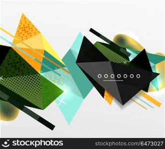 Abstract geometric background, polygonal triangle elements, lines and material textures, holographic elements. Abstract geometric background, polygonal triangle elements, lines and material textures, holographic elements. Vector modern abstract template