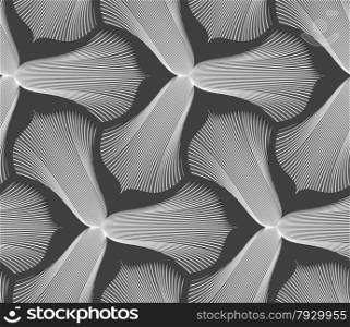 Abstract geometric background. Seamless flat monochrome pattern. Simple design.Slim gray striped trefoil flower with black bevel.