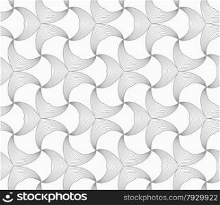 Abstract geometric background. Seamless flat monochrome pattern. Simple design.Slim gray striped double pointy trefoils.