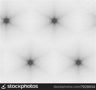 Abstract geometric background. Seamless flat monochrome pattern. Simple design.Slim gray striped hexagons forming stars.