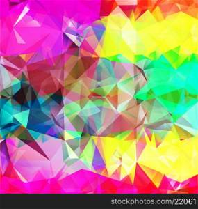 Abstract geometric background space. Abstract geometric background version 17. Multicolored triangles. Beautiful inscription. Triangle background with bright lines. Pattern of crystal geometric shapes. Mosaic banner