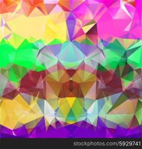 Abstract geometric background space. Abstract geometric background version 21. Multicolored triangles. Beautiful inscription. Triangle background with bright lines. Pattern of crystal geometric shapes. Mosaic banner