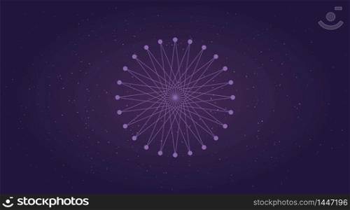 Abstract geometric background. The many-sided star. Vector illustration of a starry sky. Purple cosmos