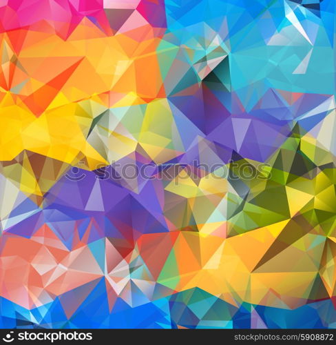 Abstract geometric background version 1. Multicolored triangles. Beautiful inscription. Triangle background with bright lines. Pattern of crystal geometric shapes. Mosaic banner. Abstract geometric background space