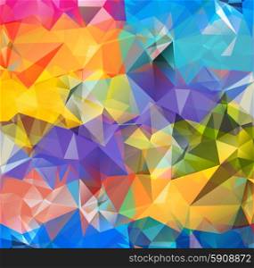 Abstract geometric background version 1. Multicolored triangles. Beautiful inscription. Triangle background with bright lines. Pattern of crystal geometric shapes. Mosaic banner. Abstract geometric background space