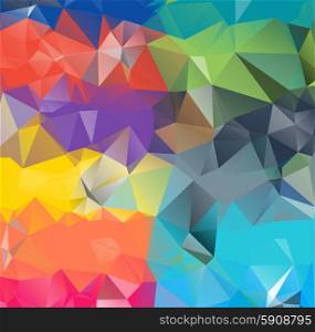 Abstract geometric background version 10. Multicolored triangles. Beautiful inscription. Triangle background with bright lines. Pattern of crystal geometric shapes. Mosaic banner. Abstract geometric background space
