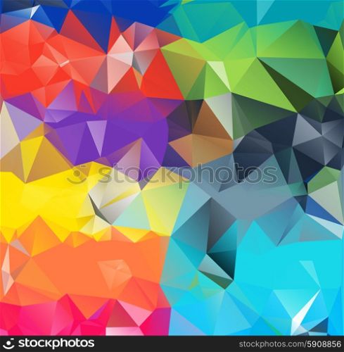 Abstract geometric background version 11. Multicolored triangles. Beautiful inscription. Triangle background with bright lines. Pattern of crystal geometric shapes. Mosaic banner. Abstract geometric background space