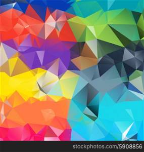 Abstract geometric background version 11. Multicolored triangles. Beautiful inscription. Triangle background with bright lines. Pattern of crystal geometric shapes. Mosaic banner. Abstract geometric background space