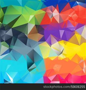 Abstract geometric background version 12. Multicolored triangles. Beautiful inscription. Triangle background with bright lines. Pattern of crystal geometric shapes. Mosaic banner. Abstract geometric background space