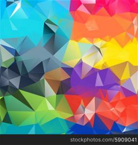 Abstract geometric background version 13. Multicolored triangles. Beautiful inscription. Triangle background with bright lines. Pattern of crystal geometric shapes. Mosaic banner. Abstract geometric background space